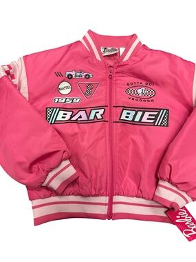 Barbie Hot Pink Racing Patch Bomber Jacket